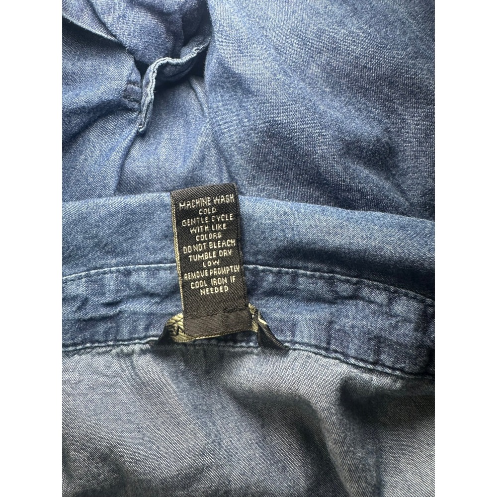 Millenium Blue Denim Shirt Dress XL Half Zip Short Sleeve Elastic Waist Tie Belt - Picture 8 of 10